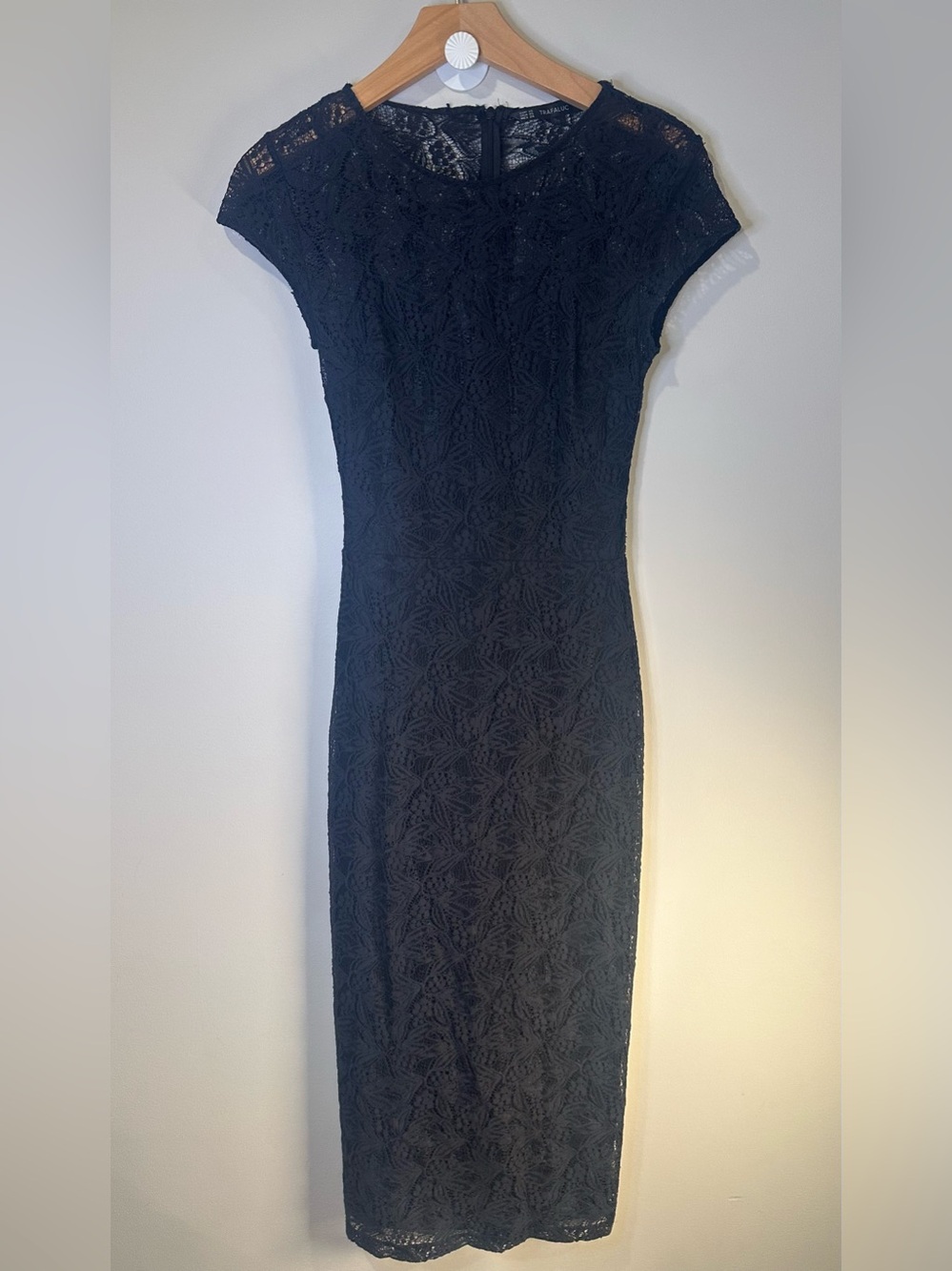 Zara Trafaluc Black Lace Midi Dress XS Cap Sleeve Lined